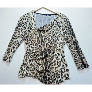 JBS Women's Ruched Top Stretch Size Large Multicolor Leopard Print Long Sleeve